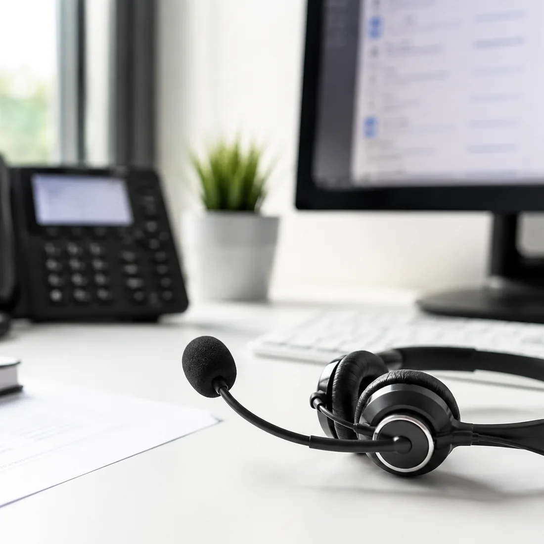 Poste de travail Centrex : téléphone IP, casque et portail de gestion